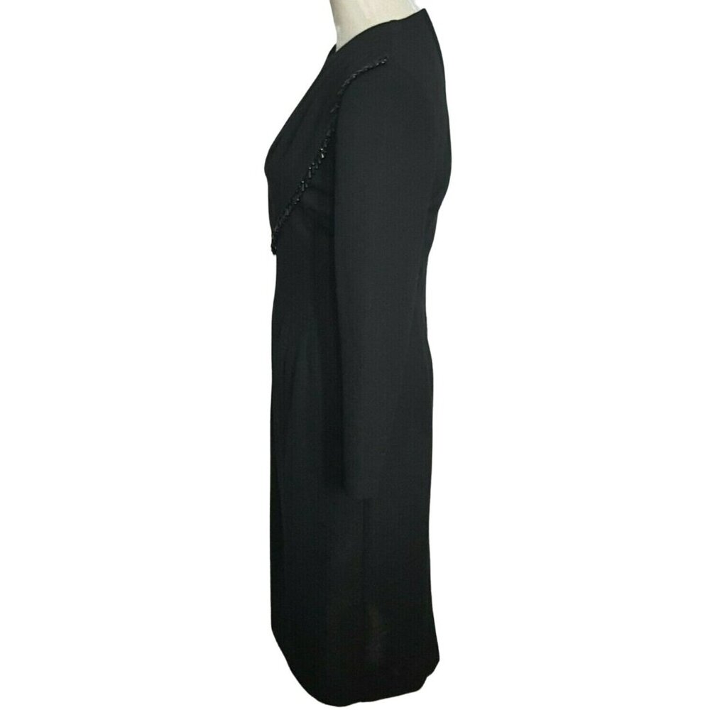 Etoile Womens Dress Size 6 Vintage Sheath Black Beaded Midi Long Sleeve - Picture 3 of 8